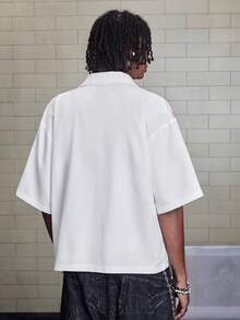 ROMWE MEN Betty Boop | ROMWE Men's Fashion Cartoon Character Print Single-Breasted Short Sleeve Shirt - White - View 2