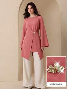 Camisa rosa con hebilla metálica asimétrica - Rosa - Ver 3