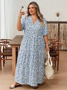 SHEIN CURVE+ Lässiges Kleid mit Blumenmuster in Große Größen - Verschiedenfarbig - Übersicht 4