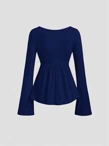 Sweetra Women's Fashionable Elegant Slimming Comfortable Long Sleeve Versatile 2 Pieces T-Shirt Set - Multicolor - View 3