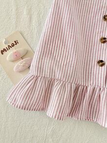 Babygirl Summer Vacation Casual Cute Striped Ruffle Hem Sleeveless Dress - Baby Pink - View 6
