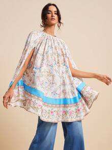 LOTSLUV 女士春夏度假粉色巴洛克印花圆领宽松蝙蝠袖衬衫 - 粉色 - 查看 4