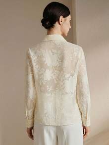 Spring/Summer New Delicate Floral Embroidery & Beaded Decoration Symmetrical Applique Women Long Sleeve Blouse - Beige - View 8