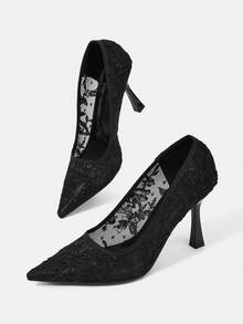 CUCCOO HITCHD Women Shoes Pointed Stiletto Black Lace Mesh Sexy And Comfortable Daily Versatile Women's High Heels Shoes Simple Temperament Fashion Party Wedding Banquet Women's Shoes - 2025 Net-9 Black 1 - View 6