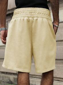 PAVTROS Young, Streetwear Style Plus Size Men's Shorts With Double Waistband, Printed, Webbing - Beige - View 2