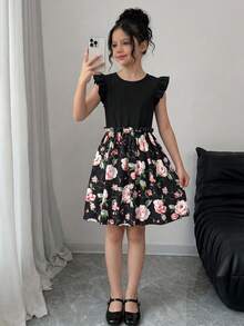 SHEIN Đầm Gái viền lá sen Xù Hoa Boho - Nhiều màu - Xem 2