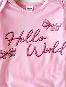 SHEIN 女婴可爱休闲针织粉色印花连体衣 - 粉色 - 查看 7