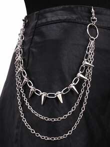 ROMWE Goth Bộ 2 dây đai/xích eo kết hợp, phong cách punk với khoen mắt cáo, thiết kế retro, đinh tán hợp kim nhiều lớp, dây xích đai trang trí - Bạc - Xem 3