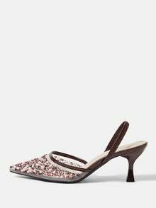 CUCCOO HITCHD Sandal Hak Tinggi Wanita Motif Bunga Elegan untuk Pesta Natal - Burgundy - View 8