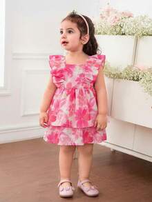 SHEIN Đầm rộng rãi, họa tiết hoa dễ thương cho bé gái, có bèo nhún ở gấu. - Nhiều màu - Xem 2