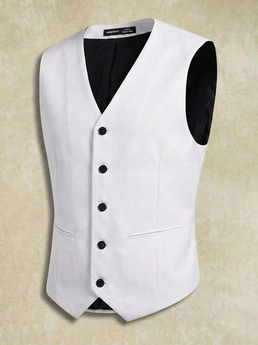 AKNOTIC Chaleco casual de corte slim de hombre, tejido, sin mangas, adecuado para primavera y verano - Blanco - Ver 1