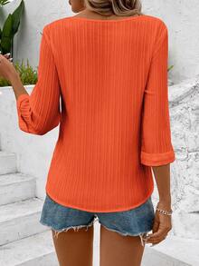EMERY ROSE Women's Solid Color Round Neck 3/4 Sleeve Casual Blouse - Orange - View 2