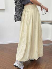 DAZY Women's Solid Color Elastic Waist Casual/Work Skirt - Beige - View 4