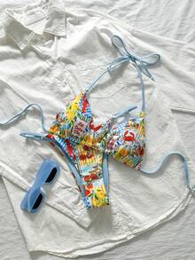 Swim Mod Bộ bikini nữ gồm dây chuyền in họa tiết ngẫu nhiên, trang sức kim loại, thích hợp cho mùa xuân/hè. - Nhiều màu - Xem 4