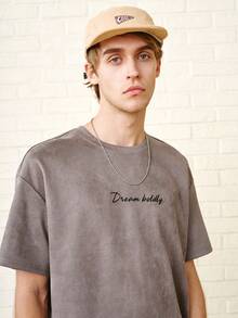 Zalmeno Men Casual Letter Printed Vintage Short Sleeve T-Shirt, Boyfriend Gift, For Going Out, Fall Fleece - Grey - View 4
