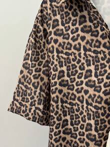 Franclia Women's Chic Leopard Print Blouses,Dark Brown Loose Fit Half Sleeve Shirts,Fall Winter Everyday Casual Simple Versatile Cheetah Pattern Blouses - Multicolor - View 5