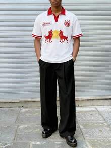 STYNVO Men's Wolf Print Short Sleeve Casual Commuter Polo Shirt - White - View 3