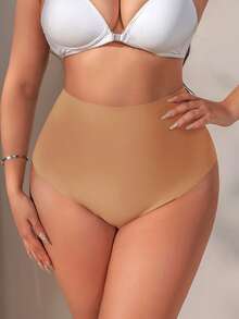 SHEIN 1件大码女士无缝高腰三角裤 - 紫紅色 - 查看 4