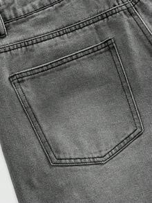 ROMWE MEN Grunge Punk Men's Letter Print Pocket Casual Denim Shorts - Grey - View 6