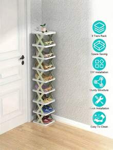 1PC 9 Tier Space Saving Vertical Shoe Rack Narrow Plastic Shoe Storage Organizer Holds 9 Pairs Of Shoes Easy Assembly Stackable Sturdy Freestanding For Entryway Closet Hallway Bathroom Dorm Home Organization Shoe Shelf - Multicolor - View 12