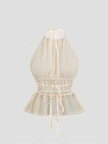 Sweetra Women's New Arrival Spring/Summer Vintage Sexy Slim Fit Ruffled Elegant Vacation Versatile Comfortable Mesh Tank Top Golf White - Apricot - View 2