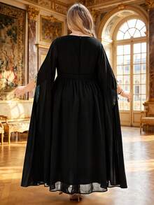 SHEIN CURVE+ 大码女式重工长款宫廷风优雅连衣裙 - 黑色 - 查看 3