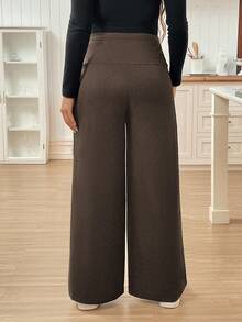 SHEIN Pregnant Women Solid Color Elastic Waist Casual Loose Pants For Daily Wear - Coffee Brown - View 2