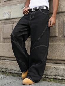 Manfinity EMRG Quần jeans ống rộng dáng suông sang trọng, thiết kế thời trang dành cho nam giới, đã qua xử lý giặt. - màu đen - Xem 3