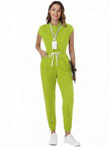 TaskEZ Bộ áo liền quần y tế màu xanh huỳnh quang có túi - màu xanh lá - Xem 5