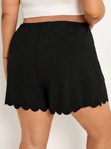 Plussiva Adjustable Waist Casual Loose Asymmetrical Hem Maternity Shorts, Plus Size - Black - View 2