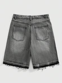 ROMWE MEN Grunge Punk Men's Letter Print Pocket Casual Denim Shorts - Grey - View 2