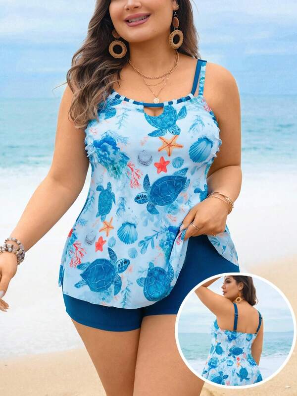 Swim Lushoire Bộ bikini hai mảnh họa tiết động vật dưới nước dành cho nữ cỡ lớn, mẫu mới mùa xuân 2026.