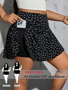 SHEIN Tall CURVE 大码女式夏季波西米亚风印花短裙，带口袋，适合度假 - 黑色 - 查看 1