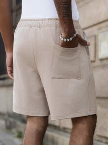 PAVTROS Men's Casual Cotton Blend Drawstring Waist Elastic Shorts - Khaki - View 2