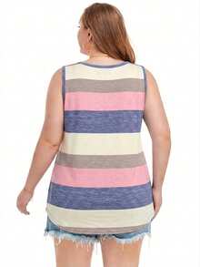 SHEIN LUNE Holiday Leisure Color-Block Striped Pattern Sleeveless Vest - Multicolor - View 2