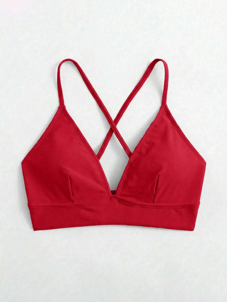 Swim Basics 女士夏季沙滩纯色性感比基尼上衣 - 紅色 - 查看 1