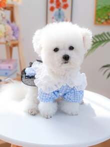 PETSIN 1 bộ váy cho mèo/chó, váy hầu gái dễ thương cho thú cưng, váy hóa trang tay phồng kẻ caro xanh dương cho chó nhỏ. - Màu xanh lam - Xem 8
