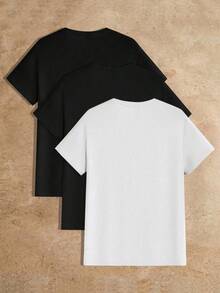 Manfinity VCAY Men's Casual Solid Color Short Sleeve T-Shirt, Versatile For Summer - Multicolor - View 2