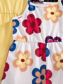 SHEIN Playful Pals 3件組少女夏季2026新款花卉印花與純色連身褲，無袖白色海灘度假套裝，極簡度假服飾 - 彩色 - 查看 6
