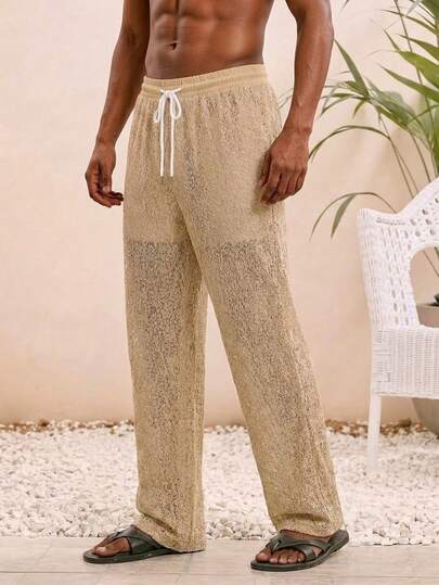 AKNOTIC Pantalones rectos de cintura elástica casual y holgados de punto para hombres, uso diario de moda para jóvenes