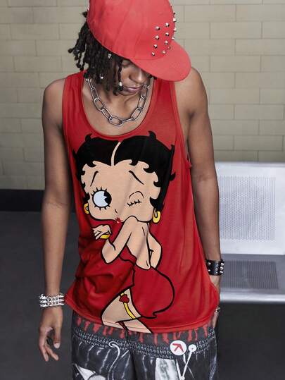 ROMWE MEN Betty Boop | ROMWE Men's Cartoon Print Casual Versatile Daily Wear Top