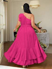 Celure 大码女士优雅A字连衣裙，系带腰身，荷叶边下摆装饰，黄色连衣裙，适合派对、约会、通勤、春夏穿着，A字廓形显瘦，优雅女士上衣，新年连衣裙，中东长裙，毕业典礼、节日、情人节、音乐节、母亲节、万圣节、感恩节、复活节、国庆节、舞会、约会派对、婚礼季、户外活动等场合。 - 中紫紅色 - 查看 2