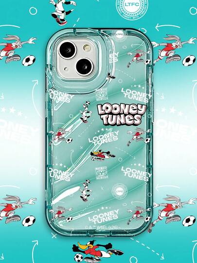 LOONEY TUNES X SHEIN 1个兔八哥卡通手机壳，青色透明渐变软TPU防震保护套，卡通足球运动风格，可爱动漫图案，生日礼物佳选，日常通勤必备，兼容iPhone，兼容iPhone 17 Pro Max/iPhone 17/iPhone 17 Pro，手机配件