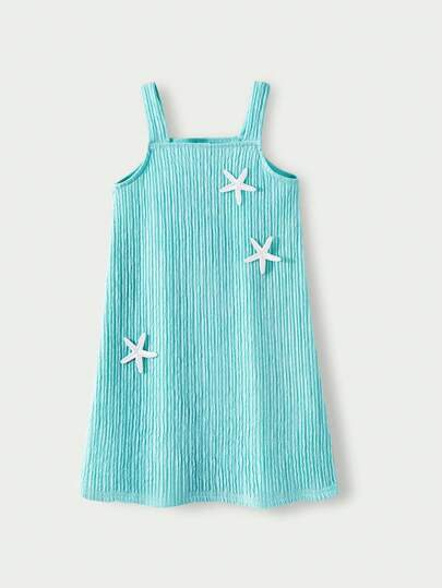 SHEIN Casuvi Kids Đầm slip dệt kim jacquard dáng suông rộng rãi dành cho bé gái hiệu Casuvi, họa tiết hoa, thoải mái cho bé mặc hàng ngày vào mùa xuân/hè.