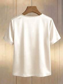 SHEIN Áo kiểu tay ngắn ôm dáng, màu trơn, cổ chữ V, chất liệu satin, cài khuy ngọc trai, thanh lịch dành cho nữ. - trắng - Xem 2