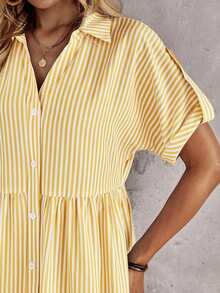 EMERY ROSE Đầm ngắn kẻ sọc vạt lệch không đối xứng dành cho nữ, phong cách thường ngày - Màu vàng - Xem 7