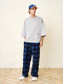 Zalmeno Quần tây túi xéo họa tiết gingham dành cho nam, dành cho mùa thu đông - Màu xanh lam - Xem 2