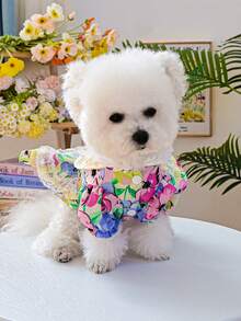 PETSIN 1 pieza Ropa universal para gato y perro, Vestido de mascota con volantes florales lindos, con lazo de mariposa y mangas abullonadas, Vestido de perro pequeño estilo princesa - Flor rota - Ver 7