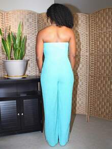 Steph T Bộ jumpsuit nữ màu cam dệt kim, kiểu dáng thường ngày, gợi cảm và thanh lịch cho mùa xuân hè, gồm áo ống và quần dài ống rộng thắt nơ. - Màu xanh bạc hà - Xem 2