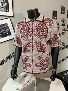 Manfinity LEGND 男士腰果印花短袖单排扣针织衫 - 彩色 - 查看 4